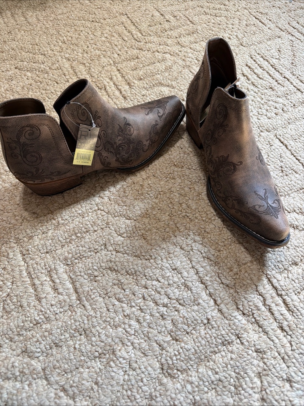 Roper Brown Embossed Leather Ankle Booties